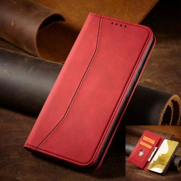 Magnet Fancy Case Cover pre Samsung Galaxy S22 (S22 Plus) puzdro Peňaženka držiak karty červený