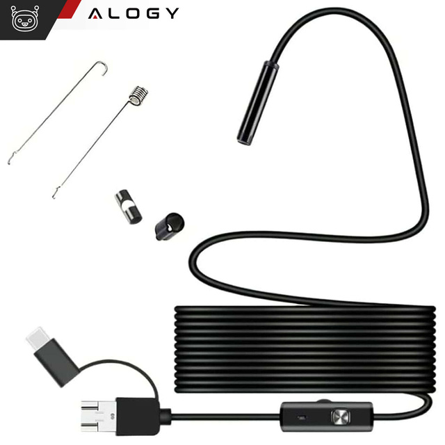 Alogy Duo Cam 1920 Full HD Lightning endoscope inspection camera for iPhone, USB-C, micro USB 3m 8mm black