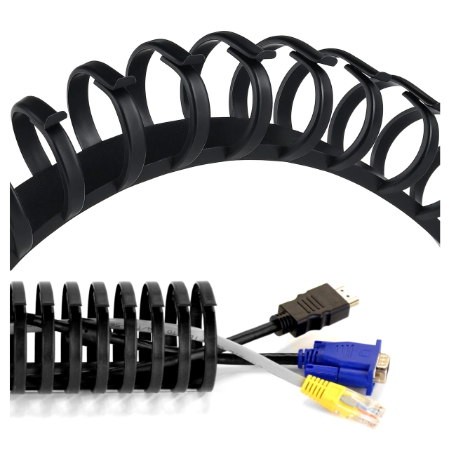 Federbelasteter Kabelorganizer für unter den Schreibtisch – flexible, selbstklebende Kabelmanagement-Abdeckung (50 × 4 cm) – Alogy CableStrip™ Schwarz