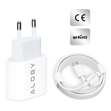 Alogy schnelles USB-C PD 20 W Wandladegerät Lightning-Kabel 1 m Weiß