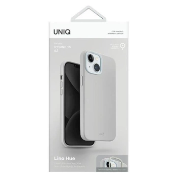 Etui UNIQ Lino Hue do iPhone 15 6,1" Magclick Nabíjanie jasné/kriedovo šedá