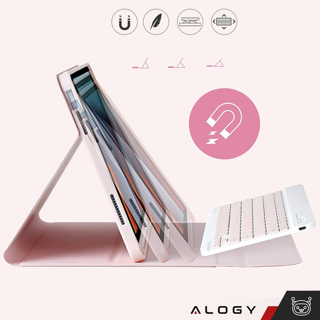 Ochranné pouzdro s bezdrátovou klávesnicí Alogy Keyboard Case s držákem stylusu pro Apple iPad 10.9 2022 růžové sklo
