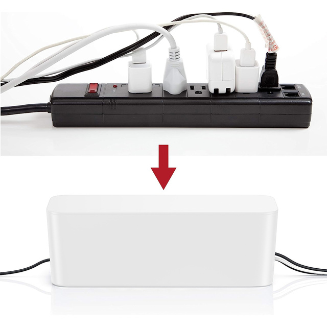 Kabel-Organizer, Schreibtisch-Bodenbehälter für Kabel, Lamellen, Alogy Box M, 31 cm, Weiß