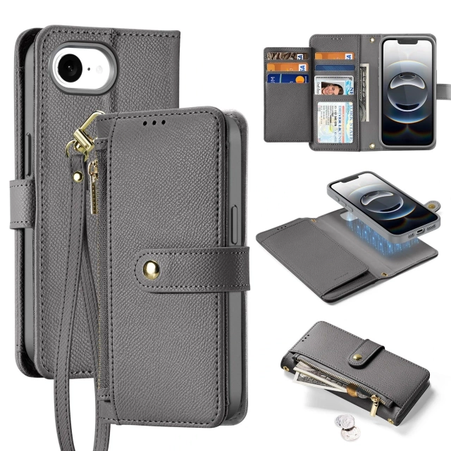 iPhone 16e Dux Ducis Lawa Leather Case with MagSafe Wallet Gray