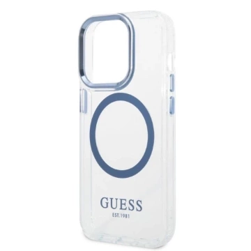 Etui Guess GUHMP14LHTRMB do iPhone 14 Pro 6,1" niebieski/blue hard case Metal Outline Magsafe