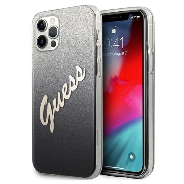 Guess GUHCP12LPCUGLSBK iPhone 12 Pro Max 6,7" чорний/чорний твердий чохол Glitter Gradient Script