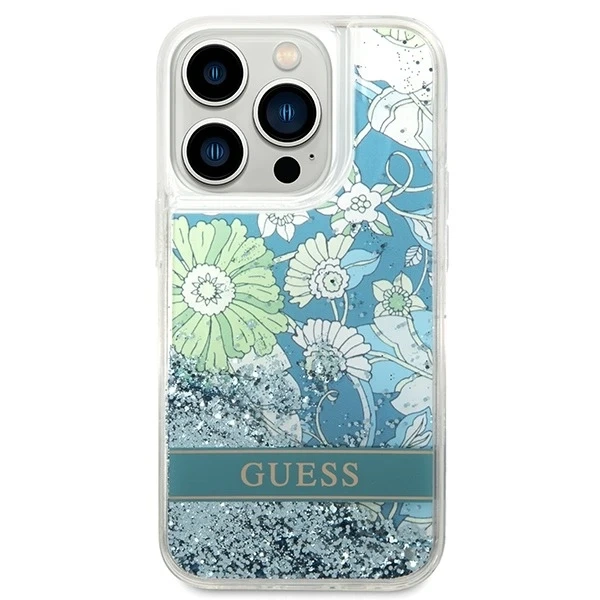 Etui Guess GUHCP14XLFLSN do Apple iPhone 14 Pro Max 6,7" zielony/zelené pevné puzdro Flower Liquid Glitter