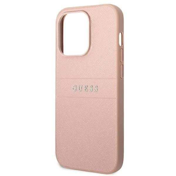 Pouzdro Guess GUHCP14LPSASBPI pro Apple iPhone 14 Pro 6,1" růžový/růžový Saffiano Strap