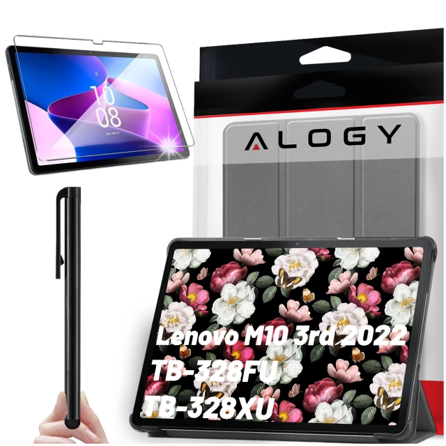 Etui na tablet Lenovo Tab M10 3gen 3 GEN 10.1 2022 TB328FU TB328XU obudowa Case Alogy Book Cover Szare + Szkło + Rysik