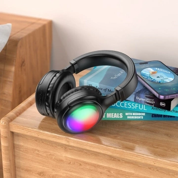 Бездротові накладні навушники HOCO W48 LED RGB Bluetooth чорного кольору