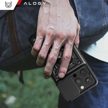 Чохол для Apple iPhone 16 Pro Max, броньований Slide Case Ring, корпус, захист камери, Camshield Alogy, чорний