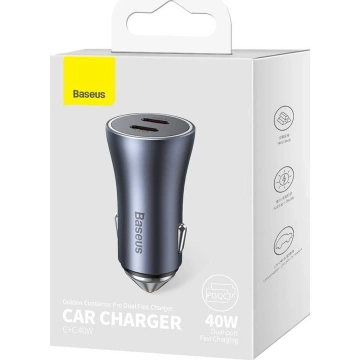 BASEUS Car Charger 2 x Type C PD QC4.0 3A 40W CGJP000013 Black