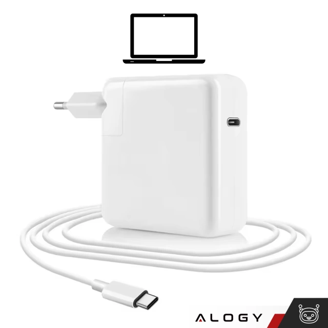 Napájací adaptér pre Apple MacBook Alogy Univerzálny nabíjací kábel 2m USB-C na USB-C Rýchlonabíjací PowerDelivery PD 61W Biely