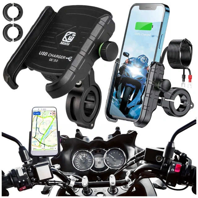 Uchwyt motocyklowy na telefon Kewig KWG-M8 z ładowarką QC 3.0