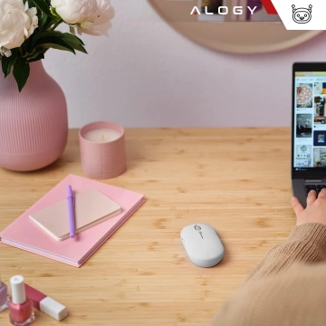 Alogy kabellose Maus, kleine ergonomische Maus für Laptop-PC, Bluetooth 2,4 GHz, leise, weiß
