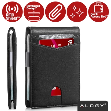 RFID Wallet Protective Case Blocking Signal for Cards Documents Thin Alogy Small Men's Women's Wallet Black