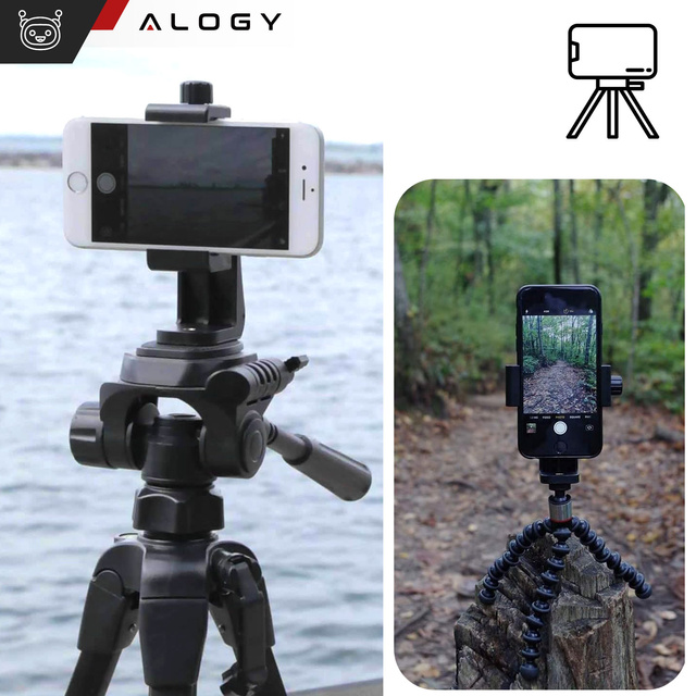 Перехідник для телефону для селфі-палки штатив 1/4 Rotatable 360 універсальний Alogy чорний