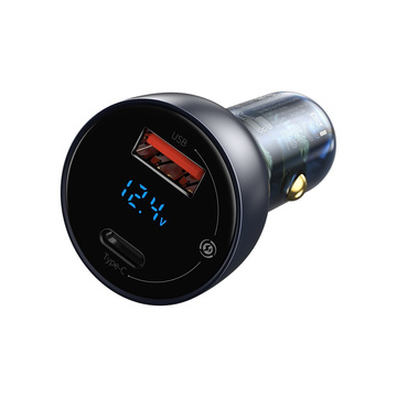 Baseus Particular Digital Display car charger with display, USB USB-C, QC3.0 PD, 5A, 65W (gray) USB-C cable 1m 100W (black)