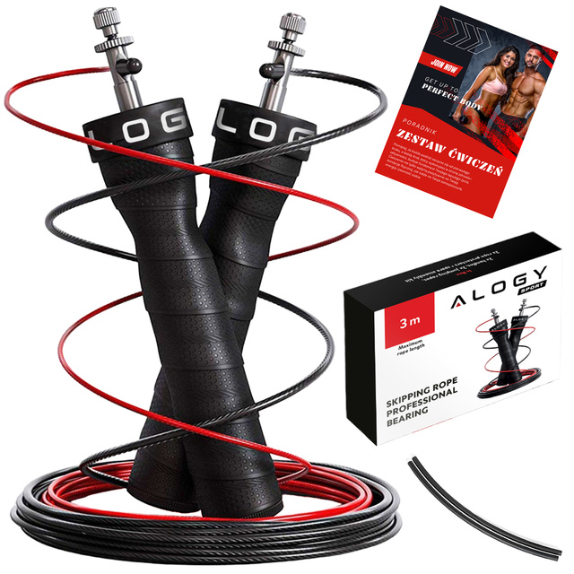 Nastaviteľné boxerské lano Crossfit Fitness Alogy Sport s vymeniteľnými článkami 300cm pohodlné ložiská Black