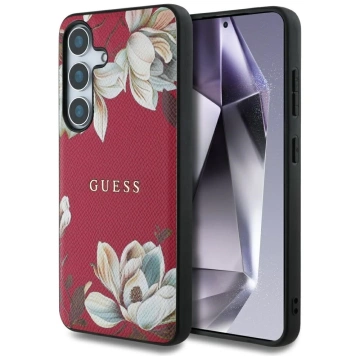 Etui Guess Grained Printed Flower MagSafe do Samsung Galaxy S25 Fuksja