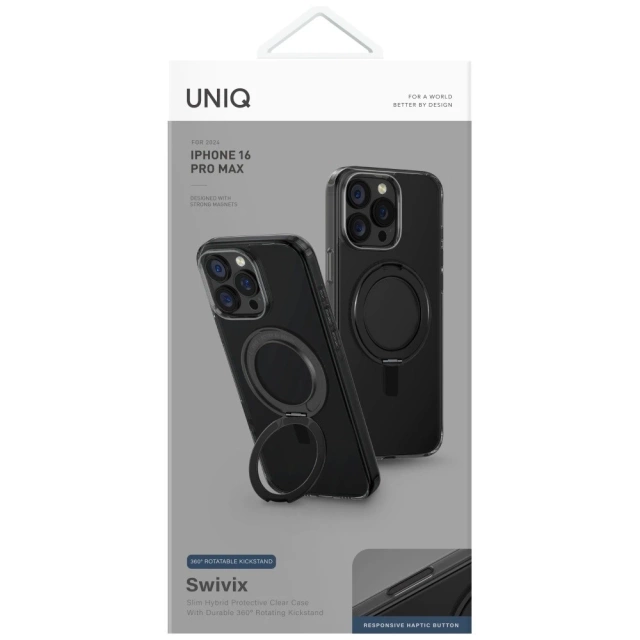 UNIQ Swivix 360 drehbare Schutzhülle mit Ständer, Schwarz, für iPhone 16 Pro Max