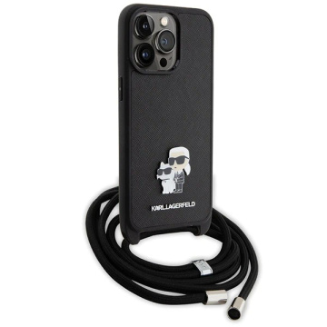 Etui Karl Lagerfeld KLHCP15XSAKCPSK na iPhone 15 Pro Max 6,7" pevné puzdro čierne/čierne Crossbody Saffiano kovový kolík Karl