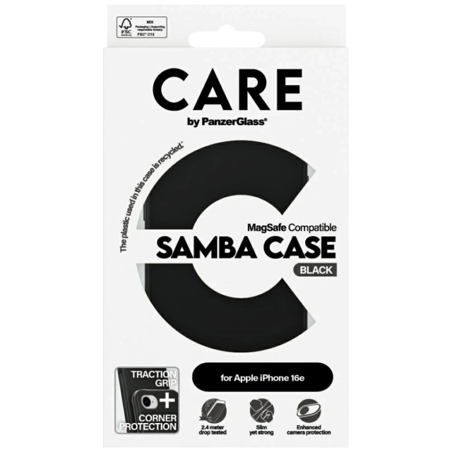 CARE Case for iPhone 16e by PanzerGlass Fashionable Samba MagSafe Black