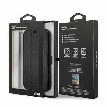 Etui BMW BMFLBKP12SMCARBK do iPhone 12 mini 5,4" book M Collection PU Carbon Stripe czarny/black 