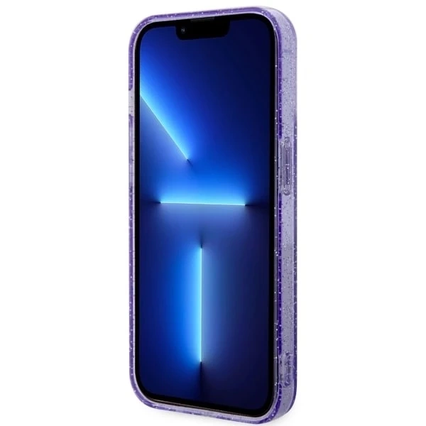 Guess GUHMP14LHCMCGU Phone Case for Apple iPhone 14 Pro 6.1" Purple/Purple Hardcase Glitter Gold MagSafe