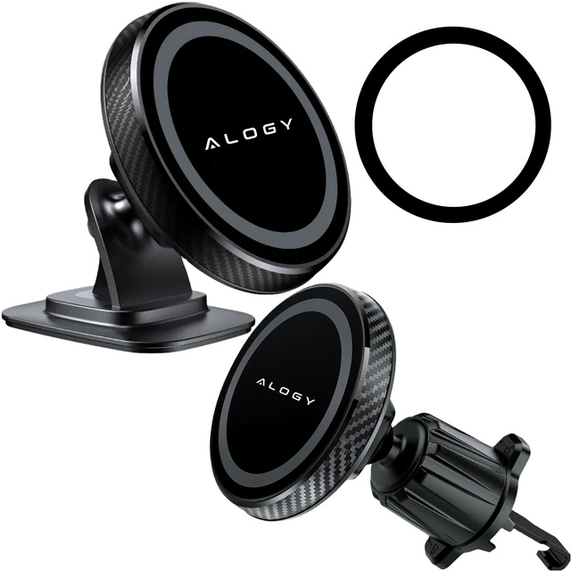 Магнітний автомобільний тримач для телефону, вікно, решітка, кабіна, приладова панель, автомобіль, телефон, Alogy Black Organizer