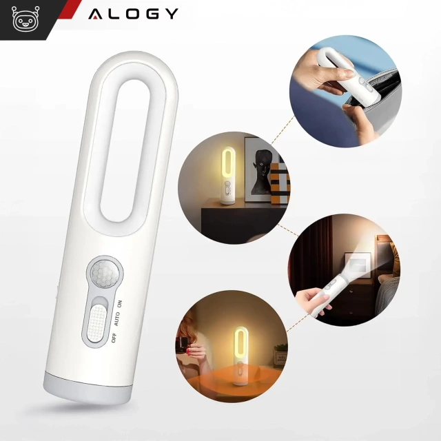 Портативна настільна лампа Alogy Night LED із датчиком руху та ліхтариком білого кольору