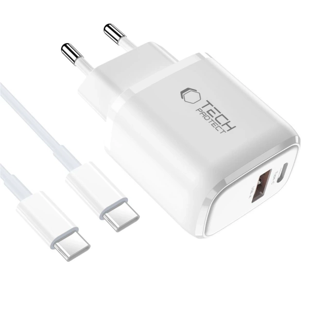 Ładowarka Tech-Protect NCA30 30W 2xUSB PD QC3.0 + Kabel USB-C