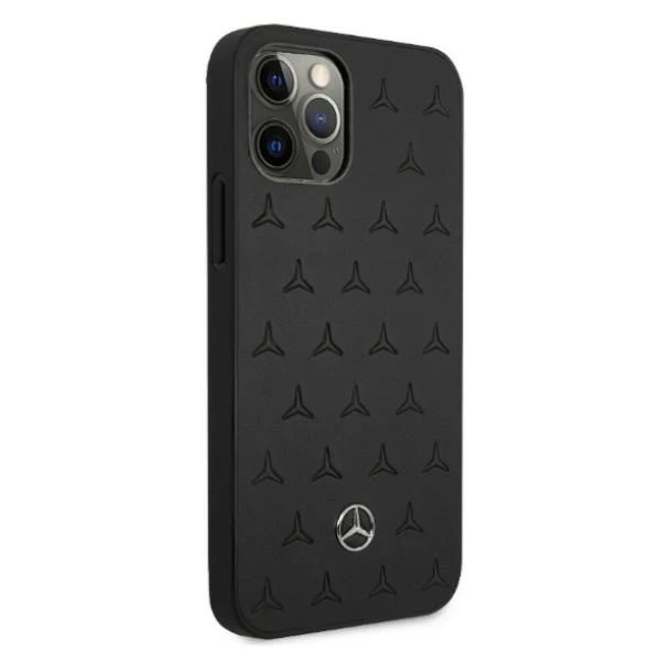 Etui Mercedes MEHCP12LPSQBK pre iPhone 12 Pro Max 6,7" čierne/čierne pevné puzdro Kožený vzor hviezd