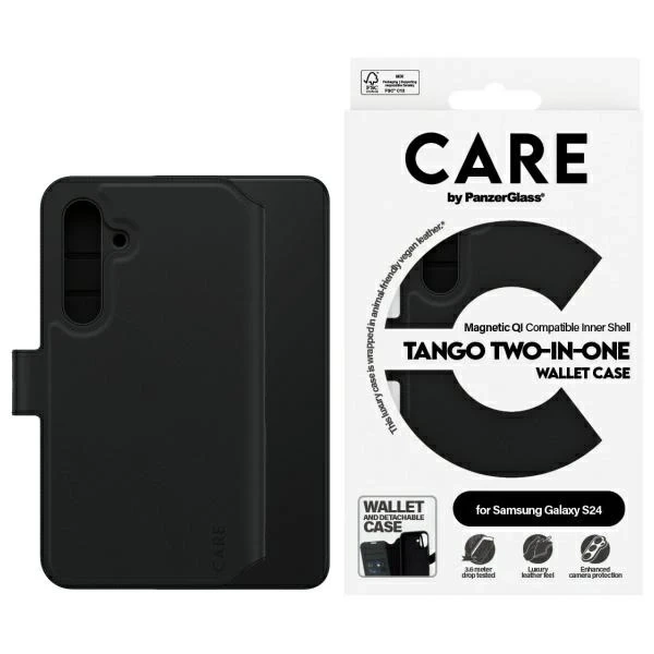 Hülle für Samsung Galaxy S24 CARE von PanzerGlass Feature Tango Wallet 2in1 Schwarz