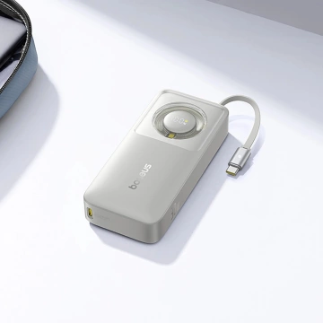 Powerbanka Baseus Free2Pull 10000mAh 30W s portem USB-C a zatahovacím kabelem USB-C - šedá