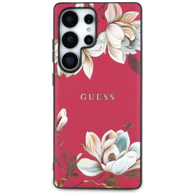Etui Guess Grained Flower MagSafe do Samsung Galaxy S25 Ultra Fuksja