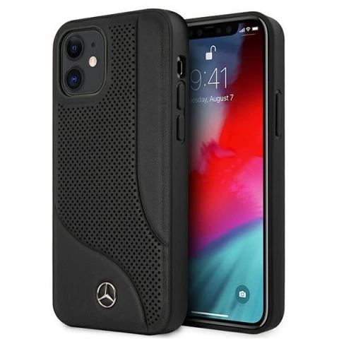 Ochranné puzdro Mercedes MEHCP12SCDOBK pre Apple iPhone 12 Mini 5,4" čierne/čierne pevné puzdro Kožená perforovaná oblasť