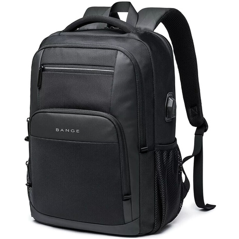 Bange wasserdichter Rucksack für 15,6-Zoll-Laptop, Stadtreisender, 45 x 30 x 16 cm, für Arbeit, Flugzeug, Herren, Damen, mit USB-Anschluss Schwarz