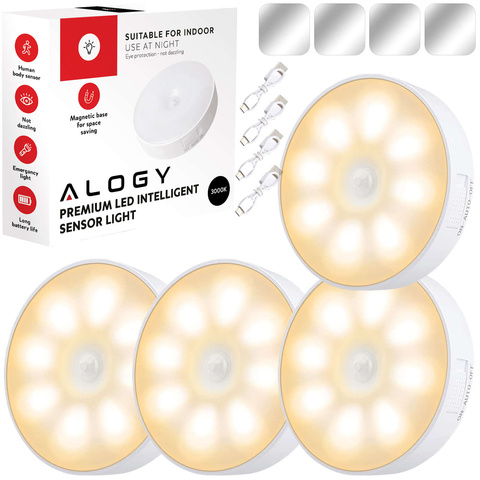 4x Lampa LED pohybový senzor súmrak nočná lampa Alogy Sensor Light Bezdrôtové osvetlenie nábytku Teplé svetlo 3000k