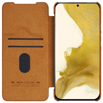Nillkin Qin Leather Pro Case Samsung Galaxy S23 Flip Cover kryt fotoaparátu hnedý
