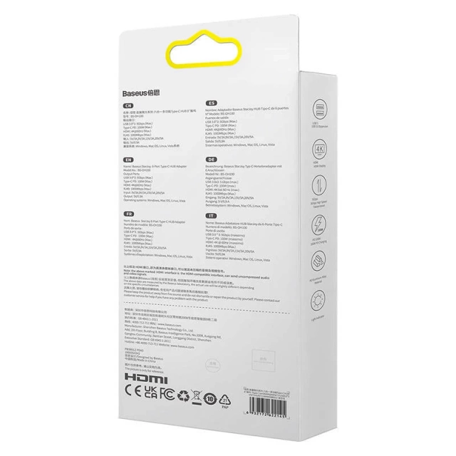 Hub 6w1 Baseus StarJoy Serie, USB-C für HDMI 3 x USB 3.0 USB-C PD RJ45