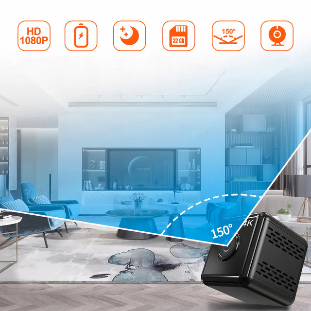 Panoramatický fotoaparát Mini digitálny fotoaparát Spy Nanny Mikrofón 4K UHD Full HD micro SD Black