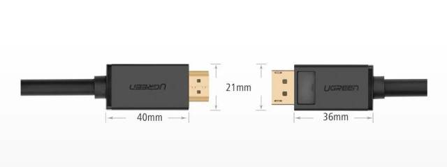 UGREEN Unidirektionales DisplayPort-zu-HDMI-Kabel 4K 30 Hz 32 AWG 2 m Schwarz (DP101 10202)