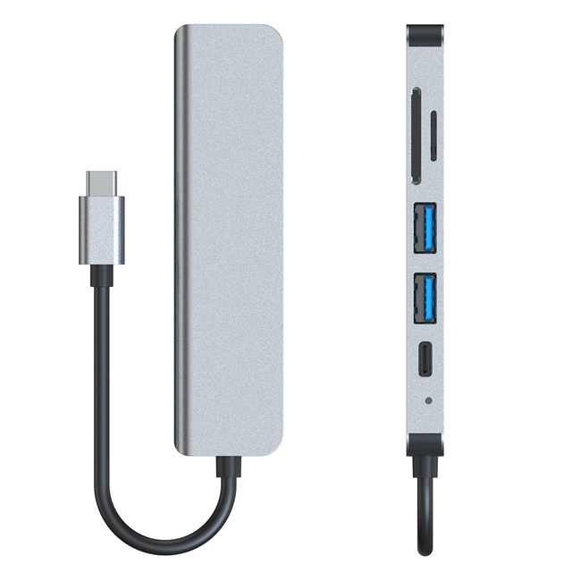 Hub adaptér USB V4-HUB 6w1 USB-C sivý