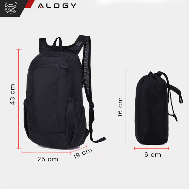Backpack bag men's women's tourist climbing small 20l foldable lightweight school youth urban waterproof Alogy Black