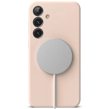Silikónový kryt na Samsung Galaxy S25 Plus, ružový, pieskovo-silikónový, magnetický, MagSafe