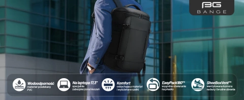 Bange wasserdichter Rucksack für 15,6-Zoll-Laptop, Stadtreisender, 45 x 30 x 16 cm, für Arbeit, Flugzeug, Herren, Damen, mit USB-Anschluss Schwarz