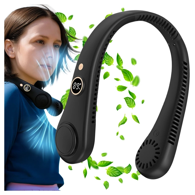 Міні-циркулятор для шиї Alogy BreezeNeck™ з дисплеєм, 1500 мАг, чорний