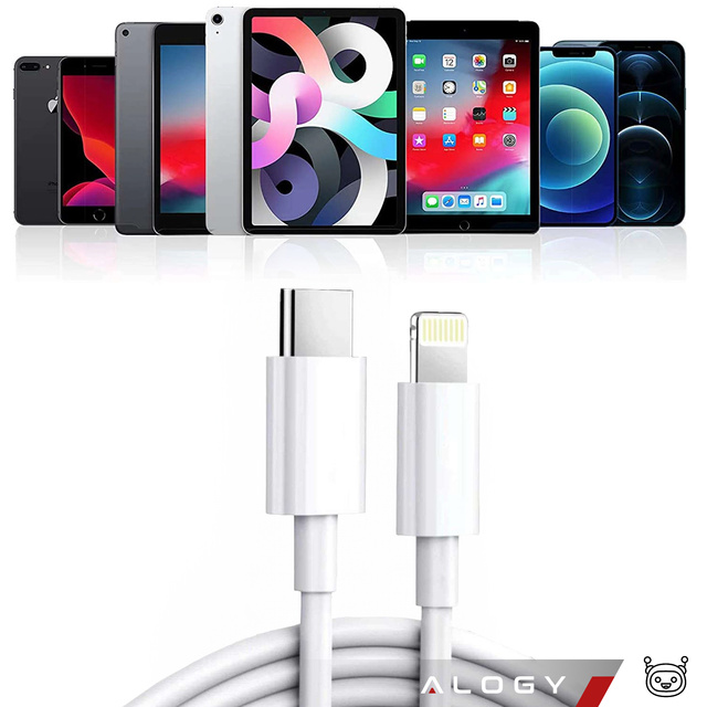 2 м USB-C до кабелю Lightning Alogy Fast Charge Кабель для зарядки iPhone 20 Вт білий