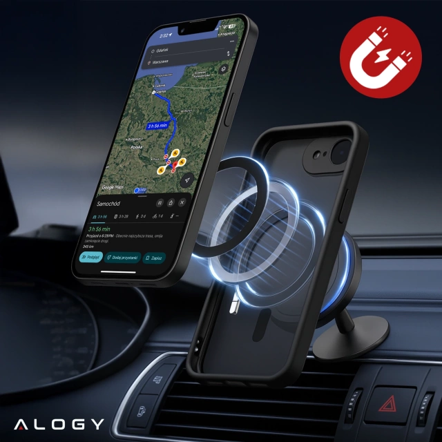 Etui do Apple iPhone 16e obudowa ochronna na telefon Alogy Matte HybridMag™️ Case do MagSafe Matowe Antypoślizgowe Wzmocnione Narożniki Czarne + Szkło Hartowane